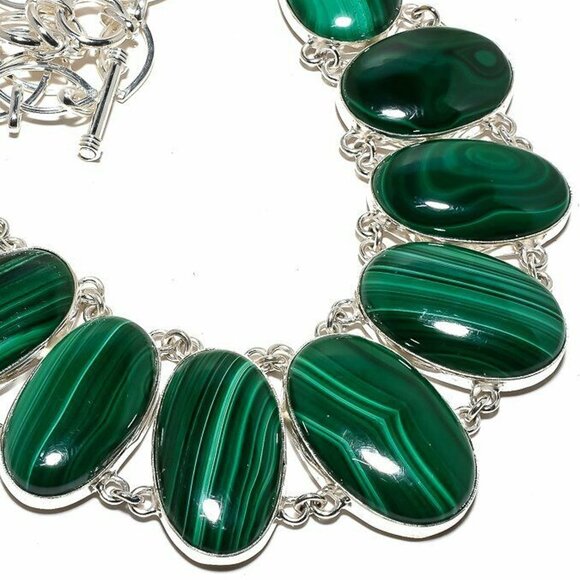 NEW - Malachite Stone Handmade Sterling Adjustable Necklace - Picture 1 of 5